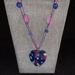 Large blue/magenta heart necklace & earring set
